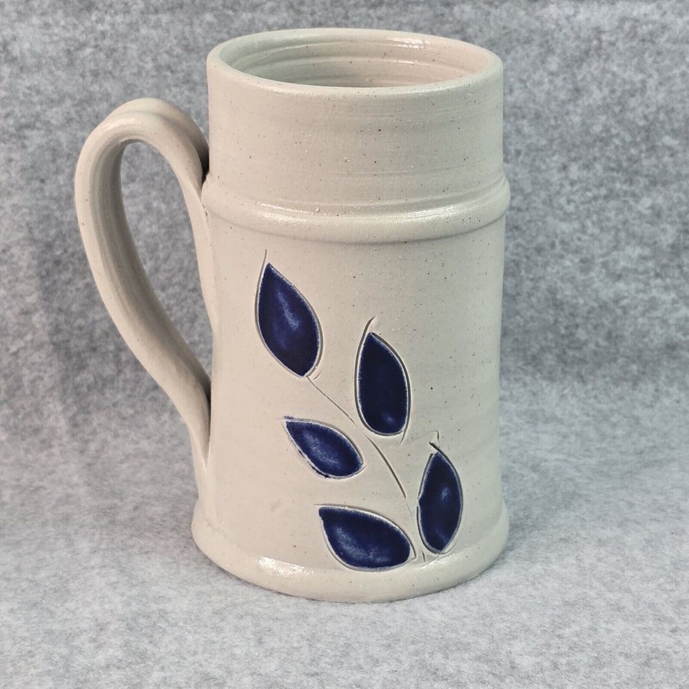 Williamsburg Pottery Hand Thrown Salt Glaze Mug Cup Stein 5in Cobalt Tankard